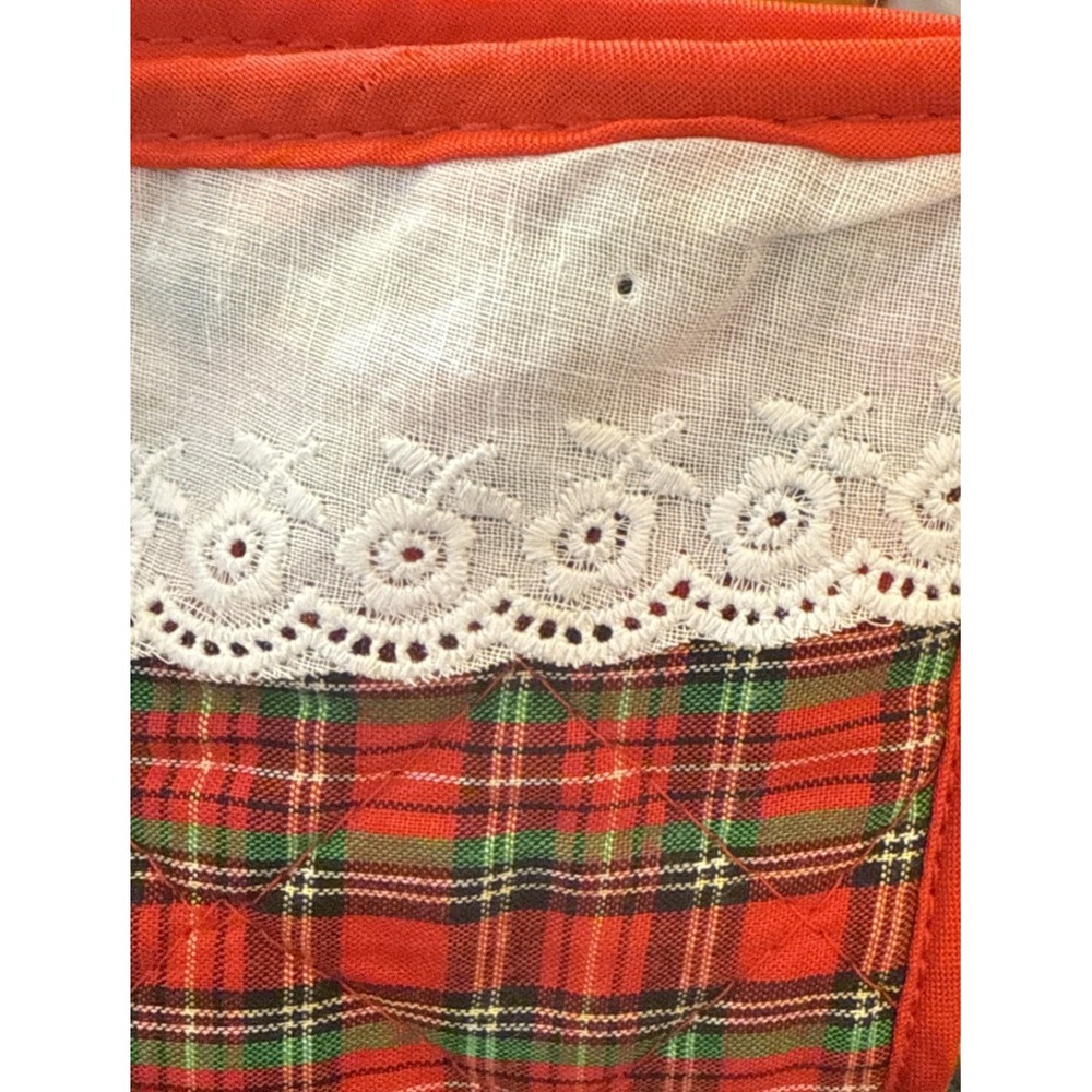 Vintage Quilted Stocking Plaid Lacey Cuff Pocket Grandma Cottage Core Scandi 14" - Picture 4 of 6